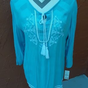 NWT Hannah Summer BoHo Chic Maui Blue Top S